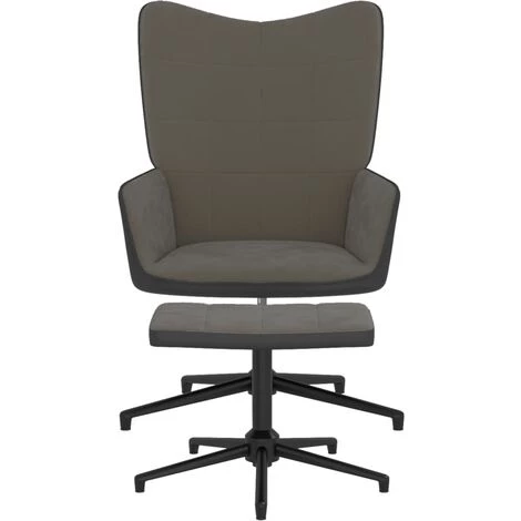 VidaXL Chaise De Relaxation Avec Repose-pied Gris Foncé Velours Et PVC - Gris 6 VidaXL Chaise De Relaxation Avec Repose-pied Gris Foncé Velours Et PVC - Gris – Image 4