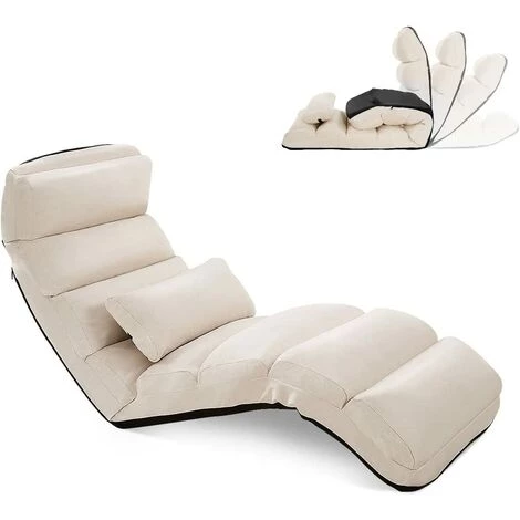 COSTWAY Fauteuil Relax Salon En Faux Daim Pliable, Réglable Sur 5 Positions Chaise De Relaxation Rembourrée Fauteuil Sol Pour Salon, Mobilier De Bureau, Chambre, Beige 3 COSTWAY Fauteuil Relax Salon En Faux Daim Pliable, Réglable Sur 5 Positions Chaise De Relaxation Rembourrée Fauteuil Sol Pour Salon, Mobilier De Bureau, Chambre, Beige