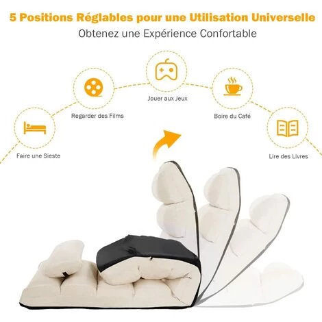 COSTWAY Fauteuil Relax Salon En Faux Daim Pliable, Réglable Sur 5 Positions Chaise De Relaxation Rembourrée Fauteuil Sol Pour Salon, Mobilier De Bureau, Chambre, Beige 4 COSTWAY Fauteuil Relax Salon En Faux Daim Pliable, Réglable Sur 5 Positions Chaise De Relaxation Rembourrée Fauteuil Sol Pour Salon, Mobilier De Bureau, Chambre, Beige – Image 2