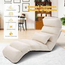 COSTWAY Fauteuil Relax Salon En Faux Daim Pliable, Réglable Sur 5 Positions Chaise De Relaxation Rembourrée Fauteuil Sol Pour Salon, Mobilier De Bureau, Chambre, Beige 9 COSTWAY Fauteuil Relax Salon En Faux Daim Pliable, Réglable Sur 5 Positions Chaise De Relaxation Rembourrée Fauteuil Sol Pour Salon, Mobilier De Bureau, Chambre, Beige -Pas Cher Fauteuil Magasin 49752506 3