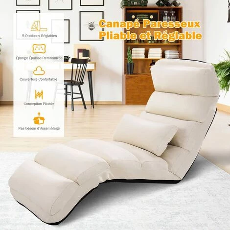 COSTWAY Fauteuil Relax Salon En Faux Daim Pliable, Réglable Sur 5 Positions Chaise De Relaxation Rembourrée Fauteuil Sol Pour Salon, Mobilier De Bureau, Chambre, Beige 5 COSTWAY Fauteuil Relax Salon En Faux Daim Pliable, Réglable Sur 5 Positions Chaise De Relaxation Rembourrée Fauteuil Sol Pour Salon, Mobilier De Bureau, Chambre, Beige – Image 3