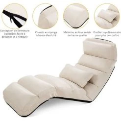 COSTWAY Fauteuil Relax Salon En Faux Daim Pliable, Réglable Sur 5 Positions Chaise De Relaxation Rembourrée Fauteuil Sol Pour Salon, Mobilier De Bureau, Chambre, Beige 10 COSTWAY Fauteuil Relax Salon En Faux Daim Pliable, Réglable Sur 5 Positions Chaise De Relaxation Rembourrée Fauteuil Sol Pour Salon, Mobilier De Bureau, Chambre, Beige -Pas Cher Fauteuil Magasin 49752506 4