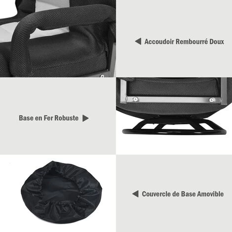 COSTWAY Fauteuil Pliable De Sol, Dossier Réglable Sur 6 Positions Et Base Pivotante à 360°, Cadre En Fer Robuste Gris 6 COSTWAY Fauteuil Pliable De Sol, Dossier Réglable Sur 6 Positions Et Base Pivotante à 360°, Cadre En Fer Robuste Gris – Image 4