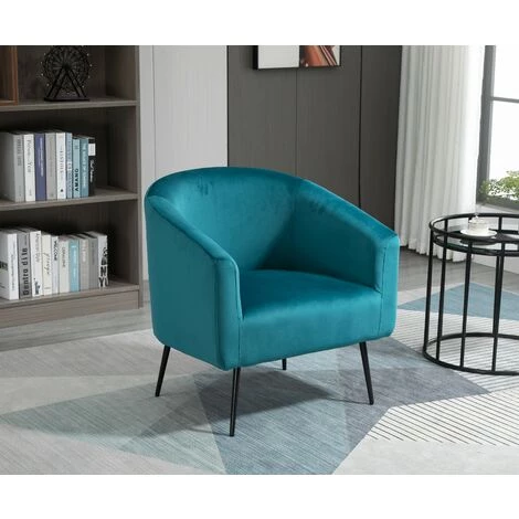 NORDLYS Fauteuil De Salon Scandinave Design Pieds Metal Velours - Bleu Canard 4 NORDLYS Fauteuil De Salon Scandinave Design Pieds Metal Velours - Bleu Canard – Image 2