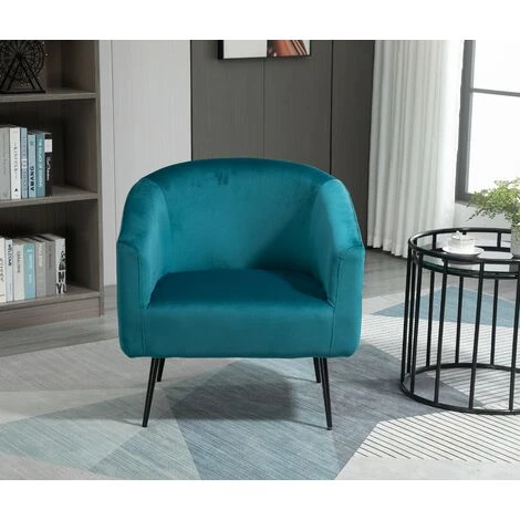 NORDLYS Fauteuil De Salon Scandinave Design Pieds Metal Velours - Bleu Canard 5 NORDLYS Fauteuil De Salon Scandinave Design Pieds Metal Velours - Bleu Canard – Image 3