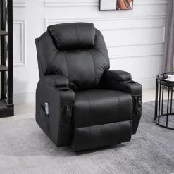 HOMCOM Fauteuil Luxe De Relaxation Et Massage Inclinaison Dossier Repose-pied électrique Revêtement Synthétique Noir - Noir -Pas Cher Fauteuil Magasin 49904365 2