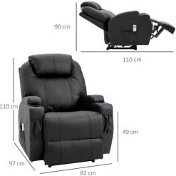 HOMCOM Fauteuil Luxe De Relaxation Et Massage Inclinaison Dossier Repose-pied électrique Revêtement Synthétique Noir - Noir -Pas Cher Fauteuil Magasin 49904365 3