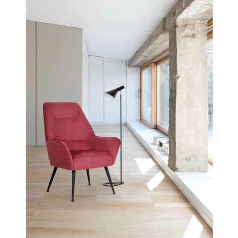 HERDASA Fauteuil En Velours Côtelé Rouge Et Pieds En Métal Noir, Modèle Hiver 4 HERDASA Fauteuil En Velours Côtelé Rouge Et Pieds En Métal Noir, Modèle Hiver – Image 2