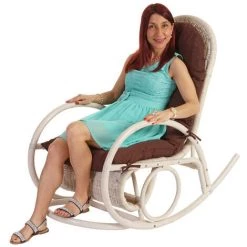 MEND Fauteuil à Bascule Jody En Rotin Blanc Rembourrage Marron -Pas Cher Fauteuil Magasin 50094104 2