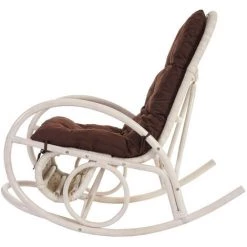 MEND Fauteuil à Bascule Jody En Rotin Blanc Rembourrage Marron -Pas Cher Fauteuil Magasin 50094104 3