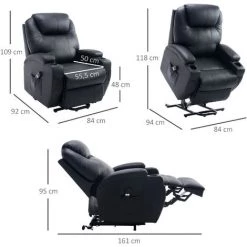 HOMCOM Fauteuil Releveur électrique Fauteuil De Relaxation Inclinable Repose-pied Relevable Grand Confort Télécommande Revêtement Synthétique Noir -Pas Cher Fauteuil Magasin 50146592 3
