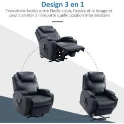 HOMCOM Fauteuil Releveur électrique Fauteuil De Relaxation Inclinable Repose-pied Relevable Grand Confort Télécommande Revêtement Synthétique Noir -Pas Cher Fauteuil Magasin 50146592 5