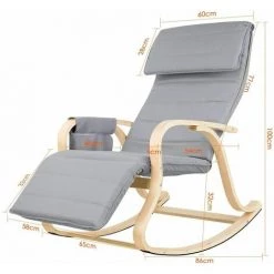 FURCHEN Fauteuil à Bascule En Bois Fauteuil Relax Avec Repose-Pieds Réglable Dans 5 Directions Capacité De Charge 150 Kg 65x86x100cm Gris -Pas Cher Fauteuil Magasin 50256183 2