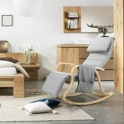 FURCHEN Fauteuil à Bascule En Bois Fauteuil Relax Avec Repose-Pieds Réglable Dans 5 Directions Capacité De Charge 150 Kg 65x86x100cm Gris -Pas Cher Fauteuil Magasin 50256183 5