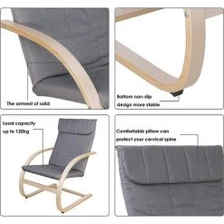 FURCHEN Fauteuil à Bascule, Pour Salon, Chambre, Jardin, Chaise Ber?ante En Bois, Avec Accoudoir, Fauteuil Lecture, Capacité De Charge 120 Kg, Gris, 65x73x96 Cm 11 FURCHEN Fauteuil à Bascule, Pour Salon, Chambre, Jardin, Chaise Ber?ante En Bois, Avec Accoudoir, Fauteuil Lecture, Capacité De Charge 120 Kg, Gris, 65x73x96 Cm -Pas Cher Fauteuil Magasin 50256368 5