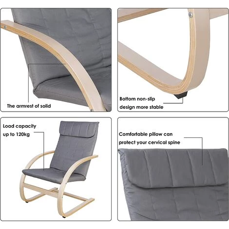 FURCHEN Fauteuil à Bascule, Pour Salon, Chambre, Jardin, Chaise Ber?ante En Bois, Avec Accoudoir, Fauteuil Lecture, Capacité De Charge 120 Kg, Gris, 65x73x96 Cm 7 FURCHEN Fauteuil à Bascule, Pour Salon, Chambre, Jardin, Chaise Ber?ante En Bois, Avec Accoudoir, Fauteuil Lecture, Capacité De Charge 120 Kg, Gris, 65x73x96 Cm – Image 5