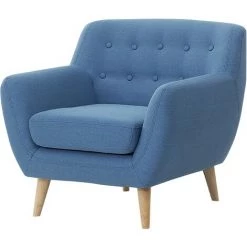 BELIANI Fauteuil En Tissu - Fauteuil Tapissé Bleu - Bleu -Pas Cher Fauteuil Magasin 5027192 4
