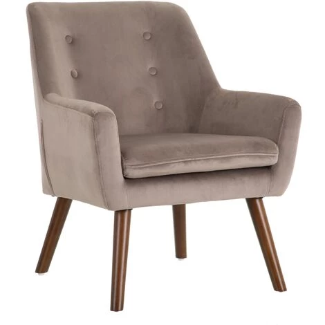 LOLAHOME Fauteuil Chester Velours Et Bois Taupe 67x67x81 Cm 3 LOLAHOME Fauteuil Chester Velours Et Bois Taupe 67x67x81 Cm