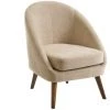 LOLAHOME Fauteuil Beige Chenille Et Accoudoirs Bois 60x67x74 Cm -Pas Cher Fauteuil Magasin 50736514 1