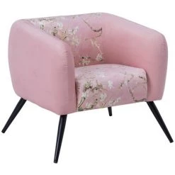 LOLAHOME Fauteuil Tapissé De Velours Rose Avec Des Fleurs 75x71x71 Cm