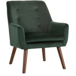 LOLA HOME Fauteuil Chester En Velours Et Bois Vert Foncé 67x67x81 Cm