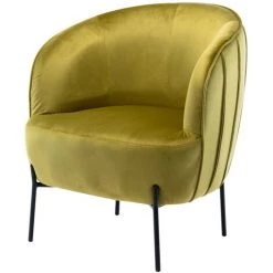MOLOO CUT - Fauteuil Design Velours Kaki Pieds Métal Noir - Vert
