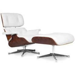 FURNMOD DESIGN YOUR SPACE Fauteuil James Lounge Chair Special Edition En Simili Cuir Et Bois De Palissandre | Blanc - Blanc