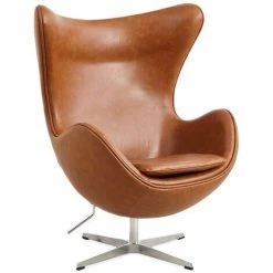 FURNMOD DESIGN YOUR SPACE Egg Chair Fauteuil Vintage En Similicuir Ciré | Marron - Marron