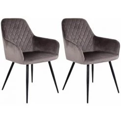 ALTOBUY VIBY - Lot De 2 Fauteuils Velours Taupe Et Piétement Acier Noir - Taupe