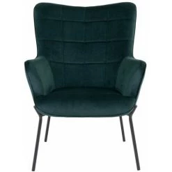 ALTOBUY FINTRY - Fauteuil Velours Vert Et Piétement Acier Noir - Vert