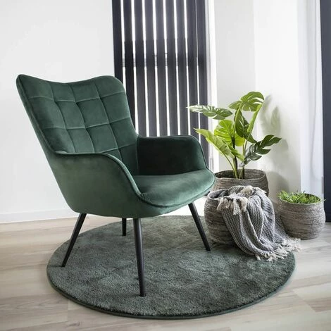 ALTOBUY FINTRY - Fauteuil Velours Vert Et Piétement Acier Noir - Vert 4 ALTOBUY FINTRY - Fauteuil Velours Vert Et Piétement Acier Noir - Vert – Image 2
