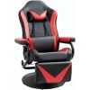 HOMCOM Fauteuil Gaming Inclinable Pivotant Avec Repose-pied Rétractable - Coussins Lombaires, Tétière Inclus - Revêtement Synthétique Rouge Noir -Pas Cher Fauteuil Magasin 51254799 1