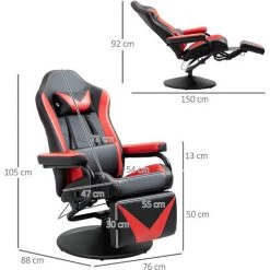 HOMCOM Fauteuil Gaming Inclinable Pivotant Avec Repose-pied Rétractable - Coussins Lombaires, Tétière Inclus - Revêtement Synthétique Rouge Noir 9 HOMCOM Fauteuil Gaming Inclinable Pivotant Avec Repose-pied Rétractable - Coussins Lombaires, Tétière Inclus - Revêtement Synthétique Rouge Noir -Pas Cher Fauteuil Magasin 51254799 3