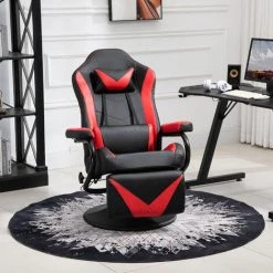 HOMCOM Fauteuil Gaming Inclinable Pivotant Avec Repose-pied Rétractable - Coussins Lombaires, Tétière Inclus - Revêtement Synthétique Rouge Noir 10 HOMCOM Fauteuil Gaming Inclinable Pivotant Avec Repose-pied Rétractable - Coussins Lombaires, Tétière Inclus - Revêtement Synthétique Rouge Noir -Pas Cher Fauteuil Magasin 51254799 4