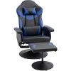 HOMCOM Fauteuil Gaming Inclinable Pivotant Avec Repose-pied - Coussins Lombaires, Tétière Inclus - Revêtement Synthétique Bleu Noir