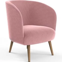 PRIVATEFLOOR Fauteuil En Velours Rembourré - Krenda Rose - Velours, Bois, Bois, Polyester - Rose