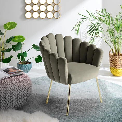 AHD AMAZING HOME DESIGN Chaise Fauteuil Coquillage Design Moderne Velours Pieds Dorés Calicis | Gris Foncé 4 AHD AMAZING HOME DESIGN Chaise Fauteuil Coquillage Design Moderne Velours Pieds Dorés Calicis | Gris Foncé – Image 2