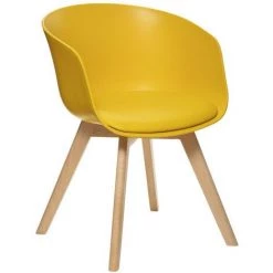 Atmosphera - Chaise Fauteuil De Table Assise Jaune Ocre Et Pieds En Bois H 75 Cm - Jaune Ocre