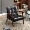 YOUTHUP Fauteuil Médiéval Fauteuil Vintage En Similicuir Tufté Avec Accoudoirs En Bois, Style Vintage, Tapissé En Bois Dur, Fauteuil Club Pour Salon ,Chambre，Appartement，Noir - Noir