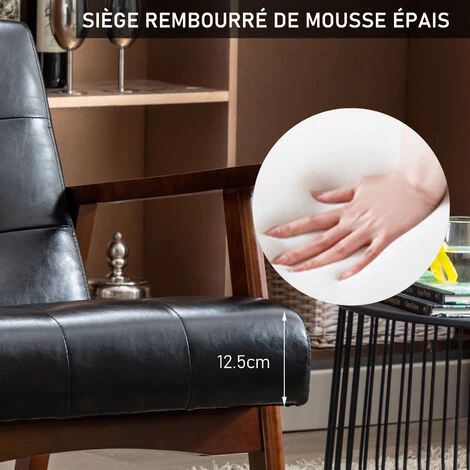 YOUTHUP Fauteuil Médiéval Fauteuil Vintage En Similicuir Tufté Avec Accoudoirs En Bois, Style Vintage, Tapissé En Bois Dur, Fauteuil Club Pour Salon ,Chambre,Appartement,Noir - Noir 4 YOUTHUP Fauteuil Médiéval Fauteuil Vintage En Similicuir Tufté Avec Accoudoirs En Bois, Style Vintage, Tapissé En Bois Dur, Fauteuil Club Pour Salon ,Chambre,Appartement,Noir - Noir â Image 2