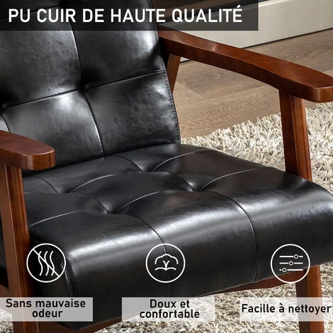 YOUTHUP Fauteuil Médiéval Fauteuil Vintage En Similicuir Tufté Avec Accoudoirs En Bois, Style Vintage, Tapissé En Bois Dur, Fauteuil Club Pour Salon ,Chambre,Appartement,Noir - Noir 5 YOUTHUP Fauteuil Médiéval Fauteuil Vintage En Similicuir Tufté Avec Accoudoirs En Bois, Style Vintage, Tapissé En Bois Dur, Fauteuil Club Pour Salon ,Chambre,Appartement,Noir - Noir â Image 3