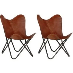 YOUTHUP Chaises Papillon 2 Pcs Marron Taille D'enfants Cuir Véritable