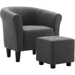 YOUTHUP Fauteuil Et Tabouret Gris Foncé Tissu - Gris -Pas Cher Fauteuil Magasin 51861610 2