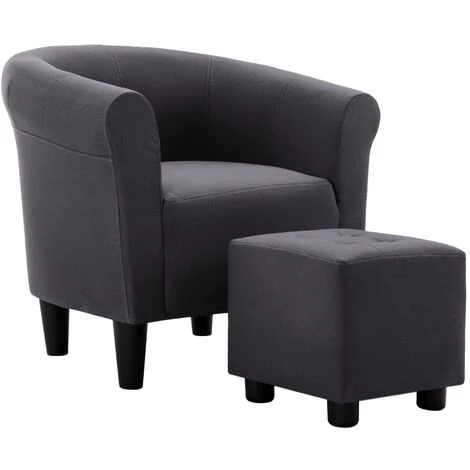 YOUTHUP Fauteuil Et Tabouret Noir Tissu - Noir 4 YOUTHUP Fauteuil Et Tabouret Noir Tissu - Noir – Image 2