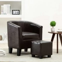 YOUTHUP Fauteuil Avec Repose-pied Marron Foncé Similicuir - Brun