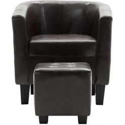 YOUTHUP Fauteuil Avec Repose-pied Marron Foncé Similicuir - Brun -Pas Cher Fauteuil Magasin 51861630 3