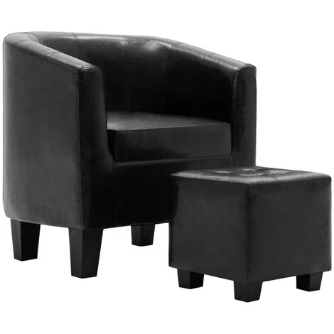 YOUTHUP Fauteuil Avec Repose-pied Noir Similicuir - Noir 4 YOUTHUP Fauteuil Avec Repose-pied Noir Similicuir - Noir – Image 2