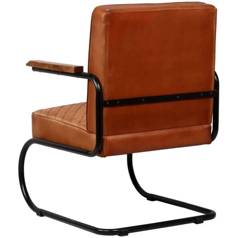 YOUTHUP Fauteuil Marron Clair Cuir Véritable - Brun 6 YOUTHUP Fauteuil Marron Clair Cuir Véritable - Brun – Image 4