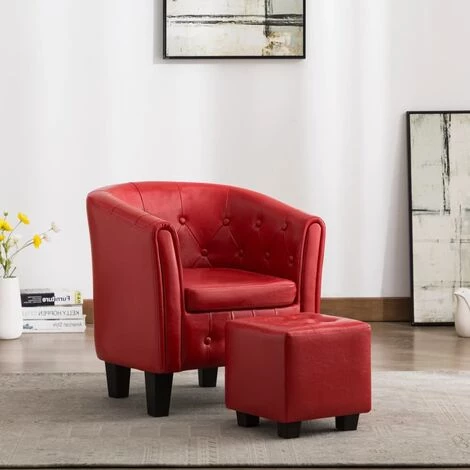 YOUTHUP Fauteuil Avec Repose-pied Rouge Similicuir - Rouge 3 YOUTHUP Fauteuil Avec Repose-pied Rouge Similicuir - Rouge