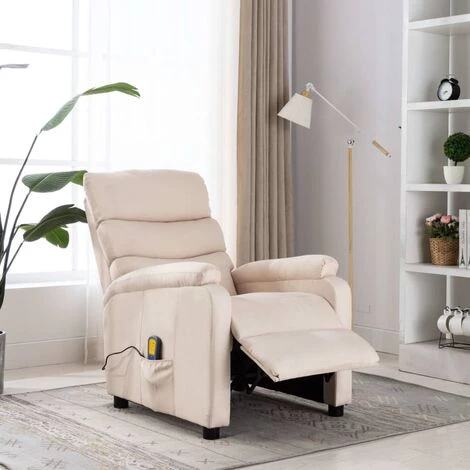 YOUTHUP Fauteuil Inclinable De Massage Crème Tissu - Crème 3 YOUTHUP Fauteuil Inclinable De Massage Crème Tissu - Crème